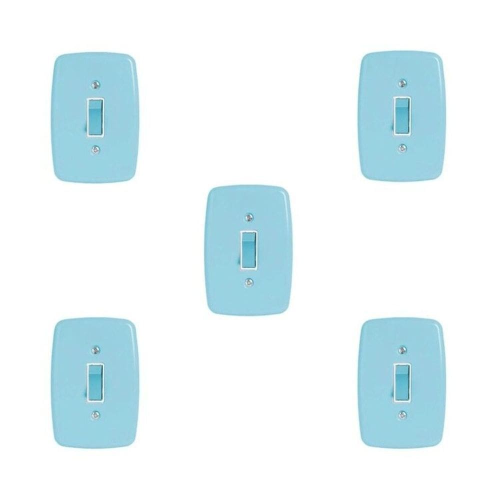 Conjunto com 5 Interruptor de 1 Tecla Simples com Placa 4x2 Azul