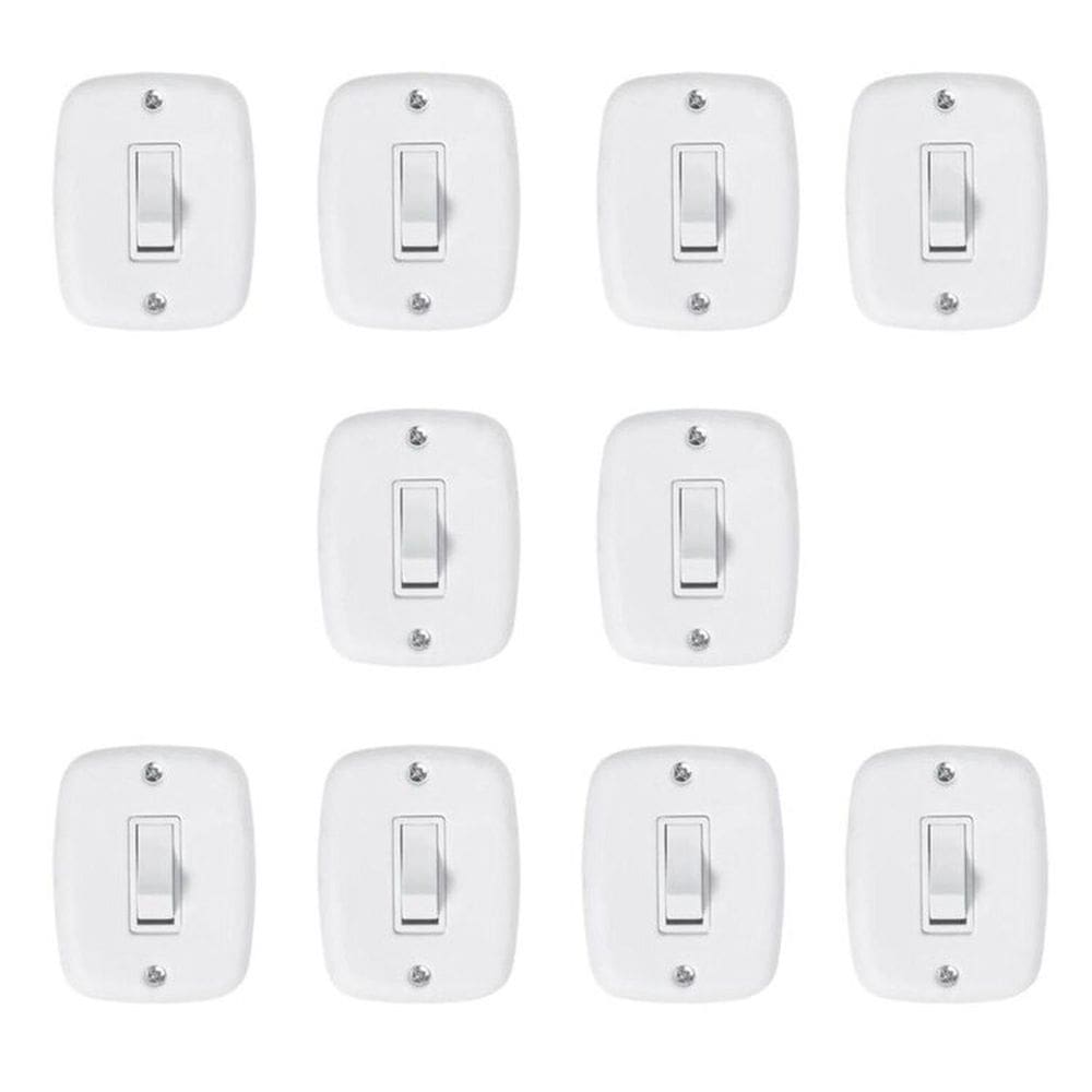Conjunto de 10 Interruptores de 1 Tecla Simples com Placa 4x2 Branco