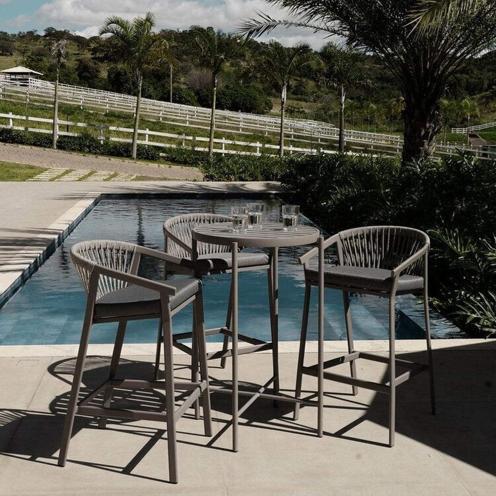 Conjunto Jardim e Varanda 1 Mesa Bistrô 3 Banquetas Refúgio Cabecasa Madeiramadeira Champanhe/Cinza Mesclado