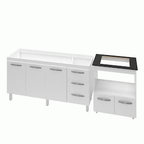 Armário Gabinete Balcão Para Pia 138 Cm Carina Branco Com Balcão Para Cooktop E Forno Branco