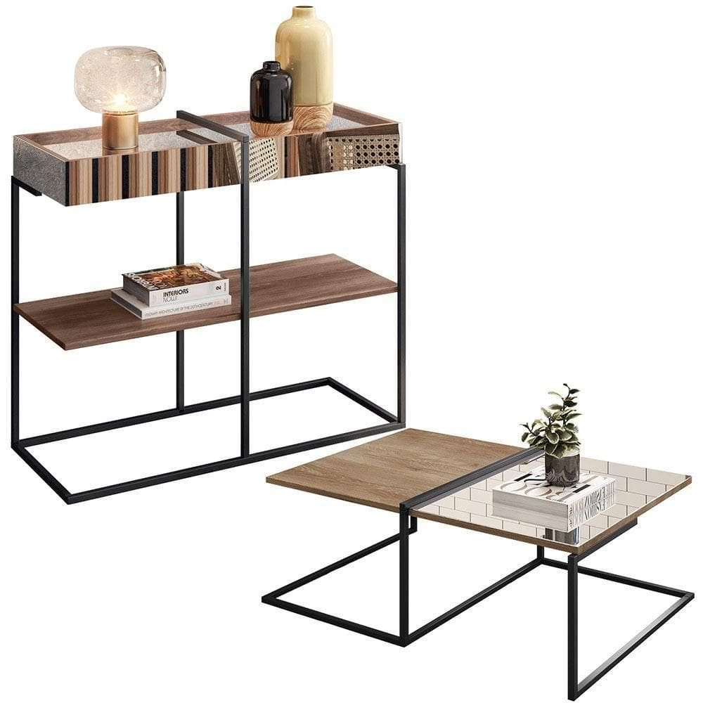 Aparador Com Mesa De Centro Espelhada Industrial