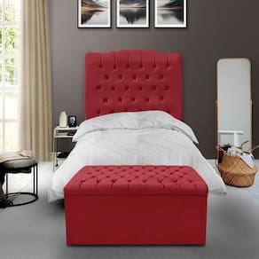 Kit Cabeceira E Calçadeira Baú Dunas Solteiro 90 Cm - Veludo Vermelho
