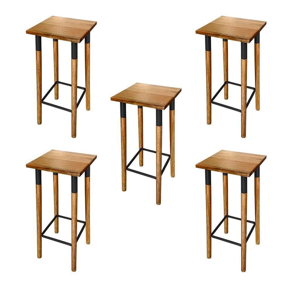 Kit 5 Banquetas Bistro Industrial Colors Ferro E Madeira Maciça - Preta Preto