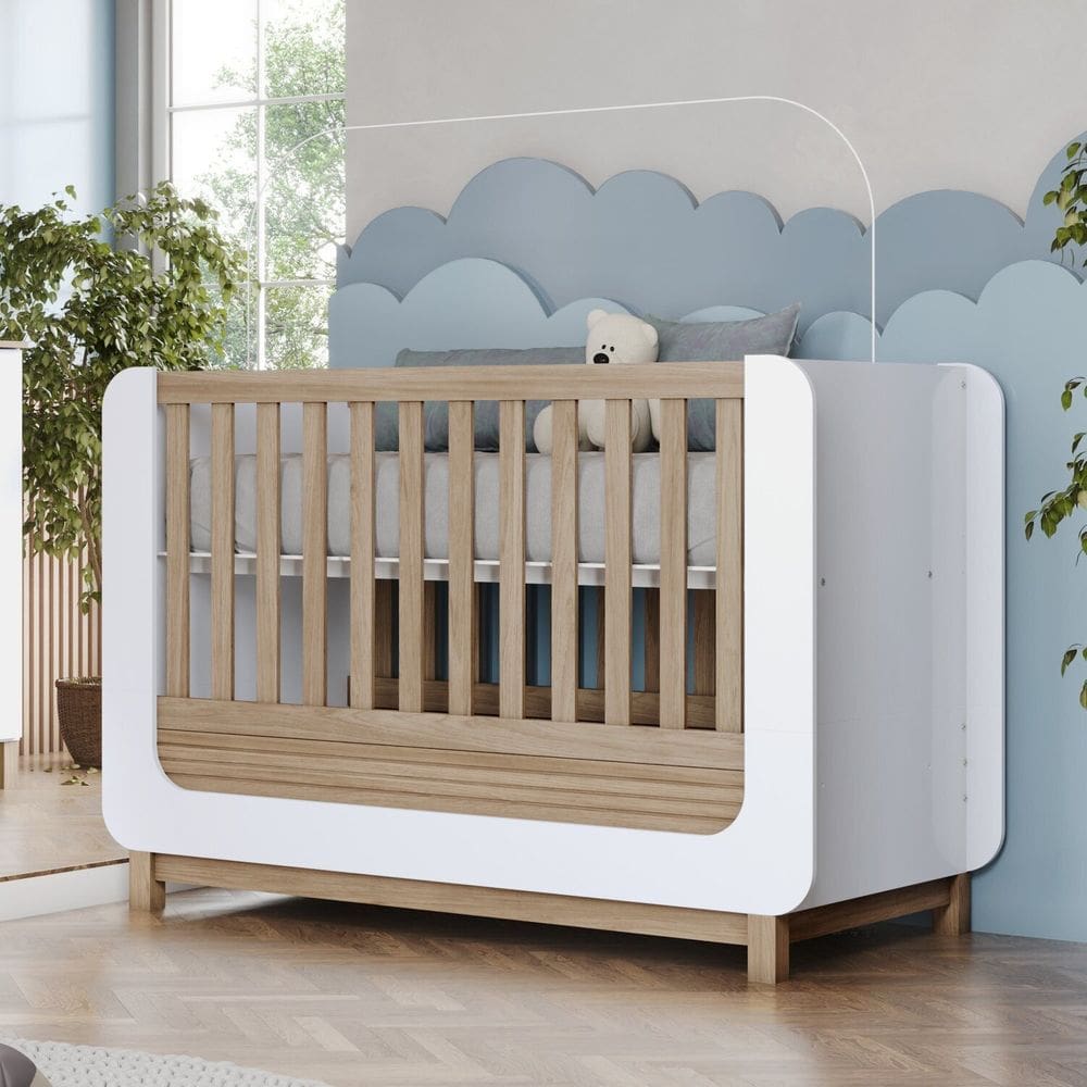 Berço Mini Cama 2 em 1 Aconchego Branco/Jequitibá