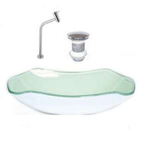 Cuba de Vidro Abaulada 45cm com Válvula e Torneira Branco