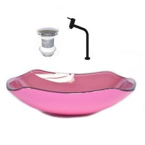 Cuba de Vidro Abaulada 45cm com Válvula e Torneira Rosa