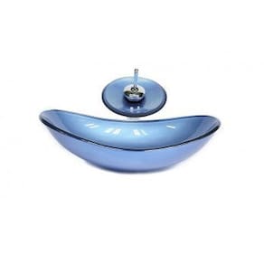Cuba de Vidro Oval Chanfrada 46cm Azul