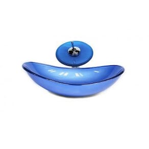 Cuba de Vidro Oval Chanfrada 46cm com Válvula Click Azul