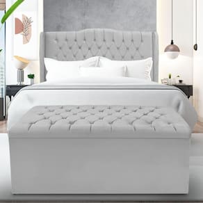 Kit Cabeceira E Calçadeira Baú Dubai Queen 160 Cm - Veludo Cinza