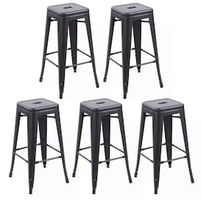 Kit Com 5 Banqueta Tolix Iron Design Industrial Preto 76 Cm Aço Cozinha Bar Bistrô Bancada