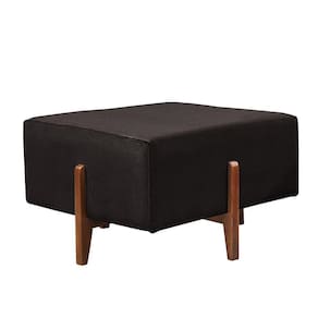 Puff Banqueta Corino Zurik Luxo Madeira Maciça Castellar Móbile Preto