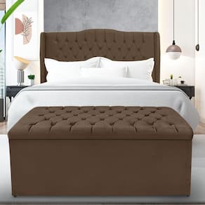 Kit Cabeceira E Calçadeira Baú Dubai Queen 160 Cm - Veludo Marrom