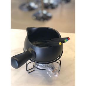 Aparelho de fondue para queijo em ceramica 8 pecas cor preta