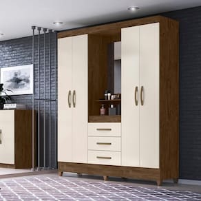 Guarda-roupa Capelinha 4 Portas E 3 Gavetas Capri Castanho/wood Baunilha Moval Castanho Wood/baunilha