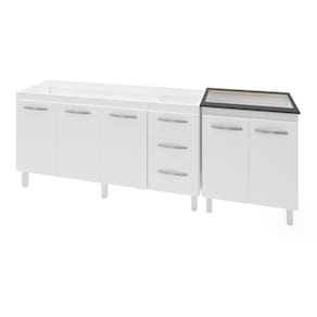 Armário Cozinha Gabinete Pia De 140 Cm Carina Com Balcão Cooktop 5 Bocas Branco Jade