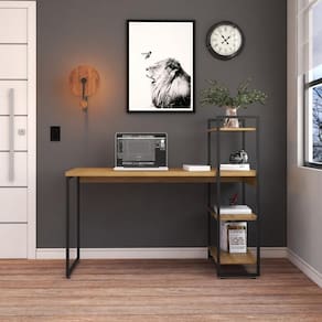 Mesa C-estante Alta 135x64x115cm C-03 Prateleiras Lâmina Mel - Est.preta Lâmina Mel - Est.preta
