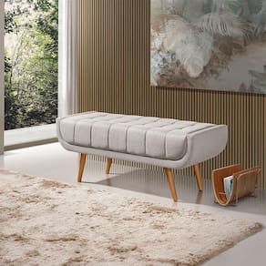 Recamier França 1,00m Com Base Madeira Linho Sofatec Palha