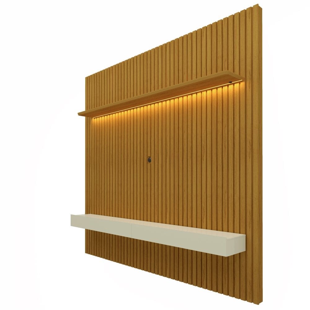 Painel Home Gelius Nobre com ripas autênticas para TV de até 79 polegadas Naturale/Off White