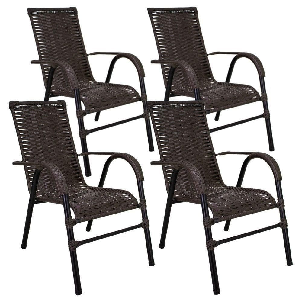 Conjunto De 4 Cadeiras Bela De Aço Carbono E Fibra Sintética Tabaco