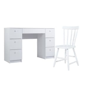 Mesa De Escritório Ditália 7 Gavetas Cadeira Pe-100 Branco