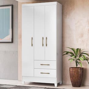 Guarda Roupa Solteiro 3 Portas 2 Gavetas Lima - Branco / Rosa Flex Branco