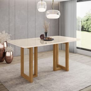 Mesa De Jantar Com Tampo Mdf E Vidro Com Canto Arredondado 160 Cm Yara Henn Nature Com Off White