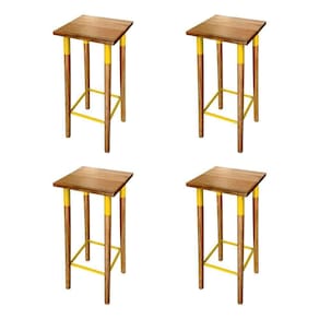 Kit 4 Banquetas Bistro Industrial Colors Ferro E Madeira Maciça - Amarela Amarelo