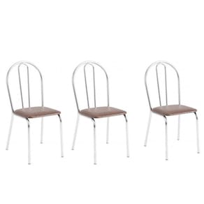 Conjunto 3 Cadeiras Lena Cromada Resistente Sintético Marrom