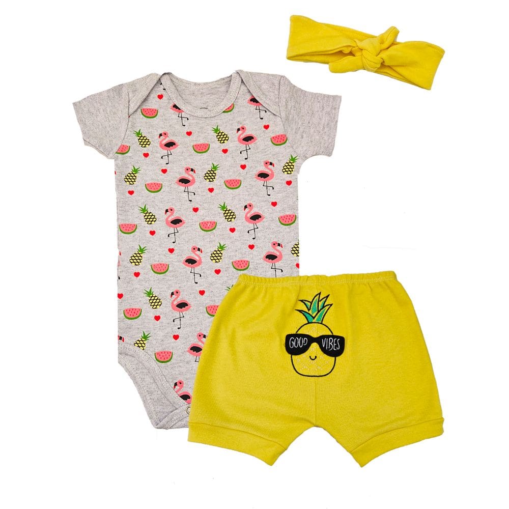 Kit Body + Shorts + turbante abacaxi