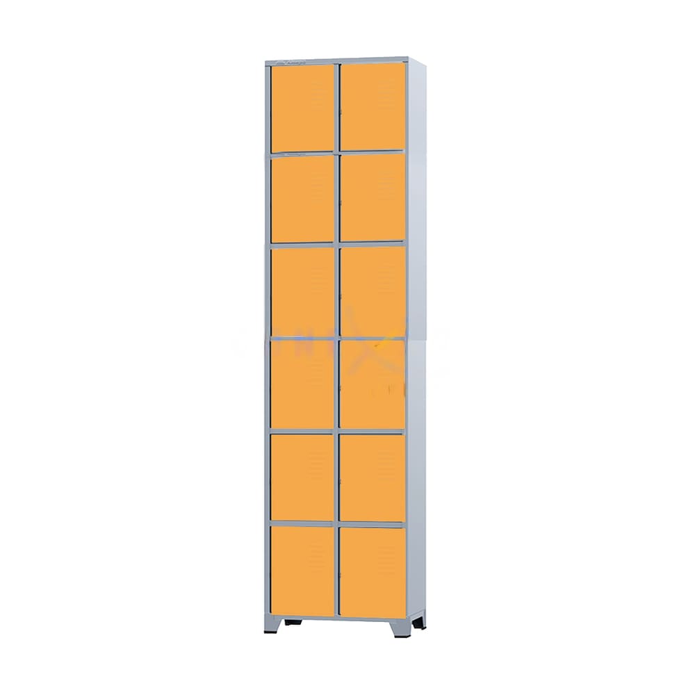 Armário Roupeiro De Aço 12 Portas Para Vestiário Academia Locker Laranja com Chave