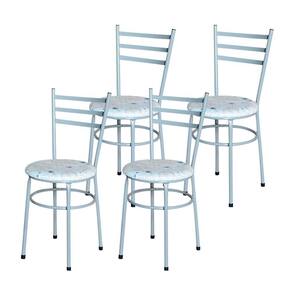 Conjunto 4 Cadeiras Epoxi Cinza Para Cozinha Assento Estampado Cor:floral Areia