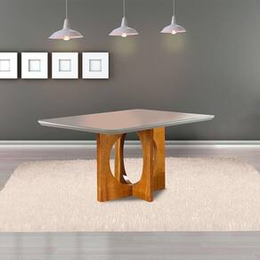 Mesa De Jantar 6 Lugares Barcelona Tampo Em Vidro 160Cm - Móveis Mix Mel/Off-White