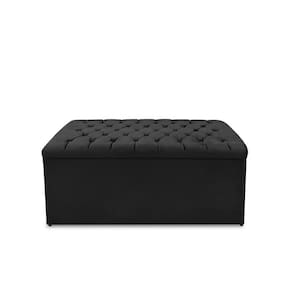 Calçadeira Baú Estofada Dunas Solteiro 90 Cm - Veludo Preto