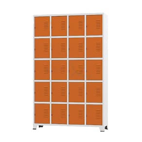 Armário Roupeiro De Aço Para Vestiário 20 Portas Locker Laranja com Chave