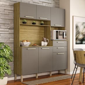 Armario De Cozinha Compacta 6 Portas 2 Gavetas Montesa - Freijó/gris Freijó/gris