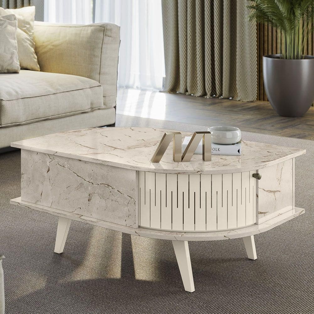 Mesa De Centro 2 Portas Indianápolis Madetec Cor Calacata/off White