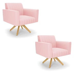 Kit 2 Poltronas Giratória Viena Gomada Suede Rosa Bebê Base De Madeira Ma30 - D`rossi