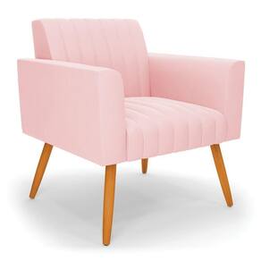 Poltrona Viena Gomada Suede Rosa Bebê Pés Palito Castanho - D`rossi