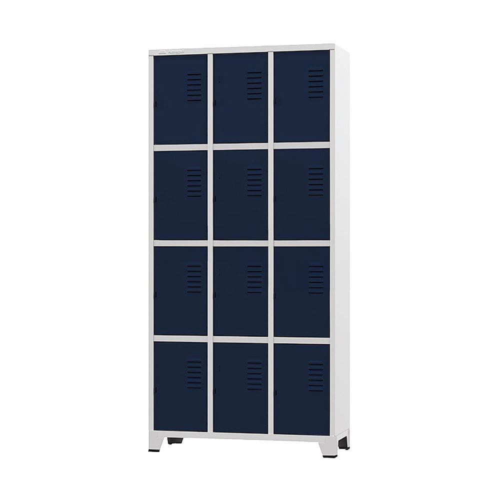 Armário Roupeiro De Aço Para Vestiário 12 Portas Locker Azul Marinho com Chave