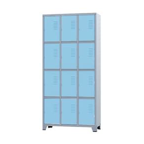 Armário Roupeiro De Aço Para Vestiário 12 Portas Locker Azul Claro com Chave