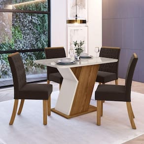 Conjunto Sala De Jantar Com Vidro 120 Cm 4 Cadeiras Nature Com Off White E Marrom Expresso