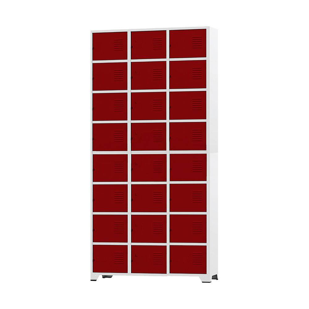 Armário Roupeiro De Aço 24 Portas Para Vestiário Academia Locker Vermelho com Chave