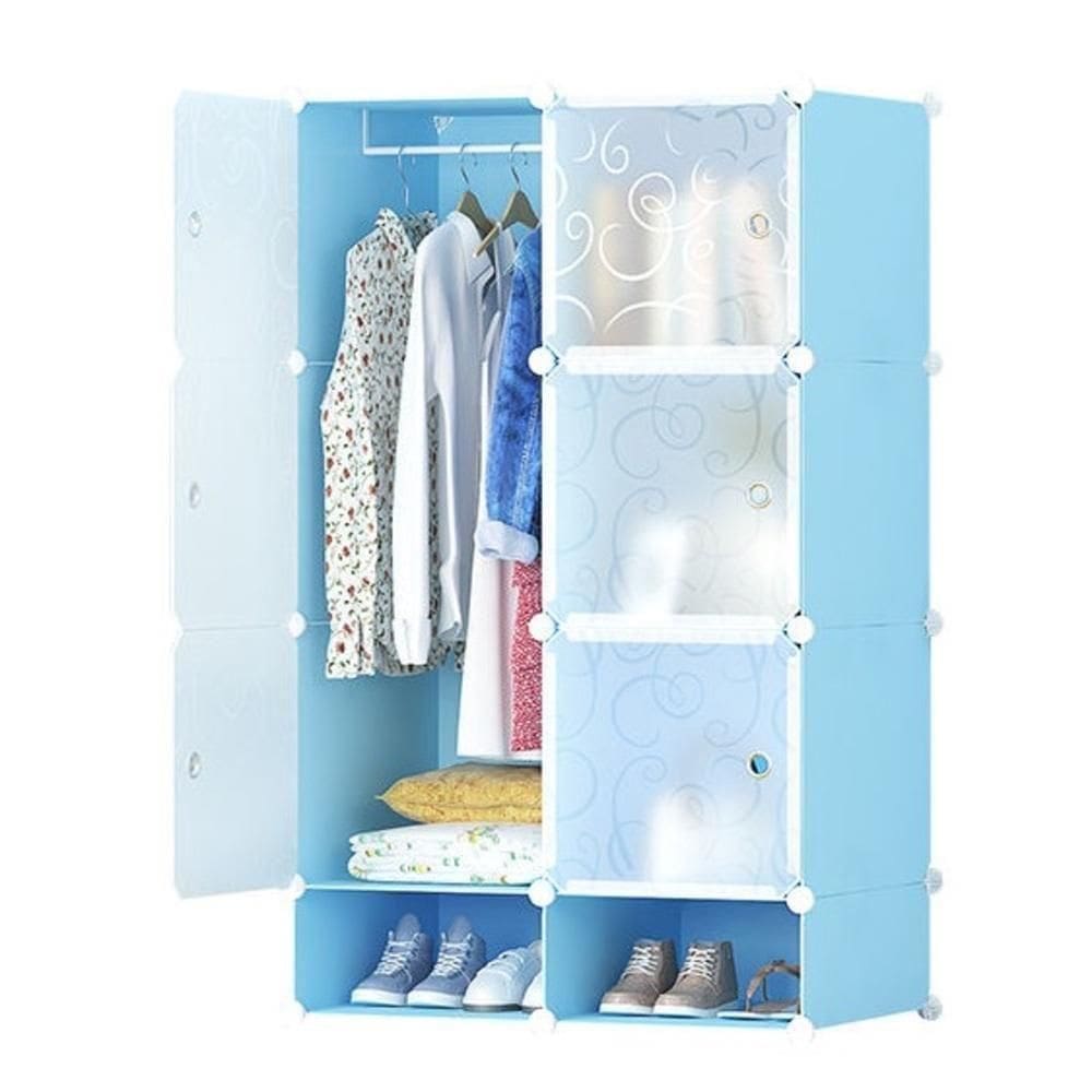 Guarda Roupa Sapateira Modular Arara Cabideiro Armario Estante Azul