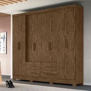 Guarda Roupa Casal 8 Portas 4 Gavetas Castanho Wood San Lorenzo Plus - Moval