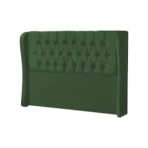 Cabeceira Cama Box Casal Estofada Capitonê Clara 140Cm Em Veludo Verde - Cor: Preto