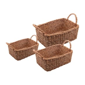 Conjunto 3 Cestas Retangulares de Fibra Natural com Alça