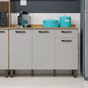 Balcão De Cozinha 3 Portas 1 Gaveta 120 Cm Zafira Valdemóveis Cinamomo/off White