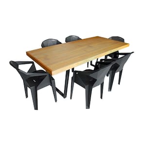 Conjunto Mesa Industrial Lanna 2,00 Ferragem Preta Com 6 Cadeiras New Alegra Preta Preto