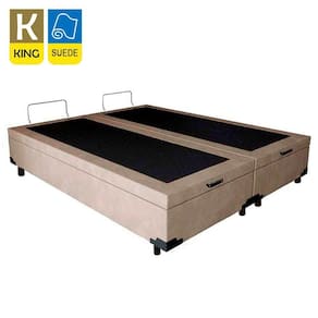 Cama Box Baú King Bipartido Suede Sereneprime Bege 192x203x44