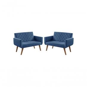 Kit 2 Poltronas 2 Lugares Braço Anabelle Unidecor Azul Bic